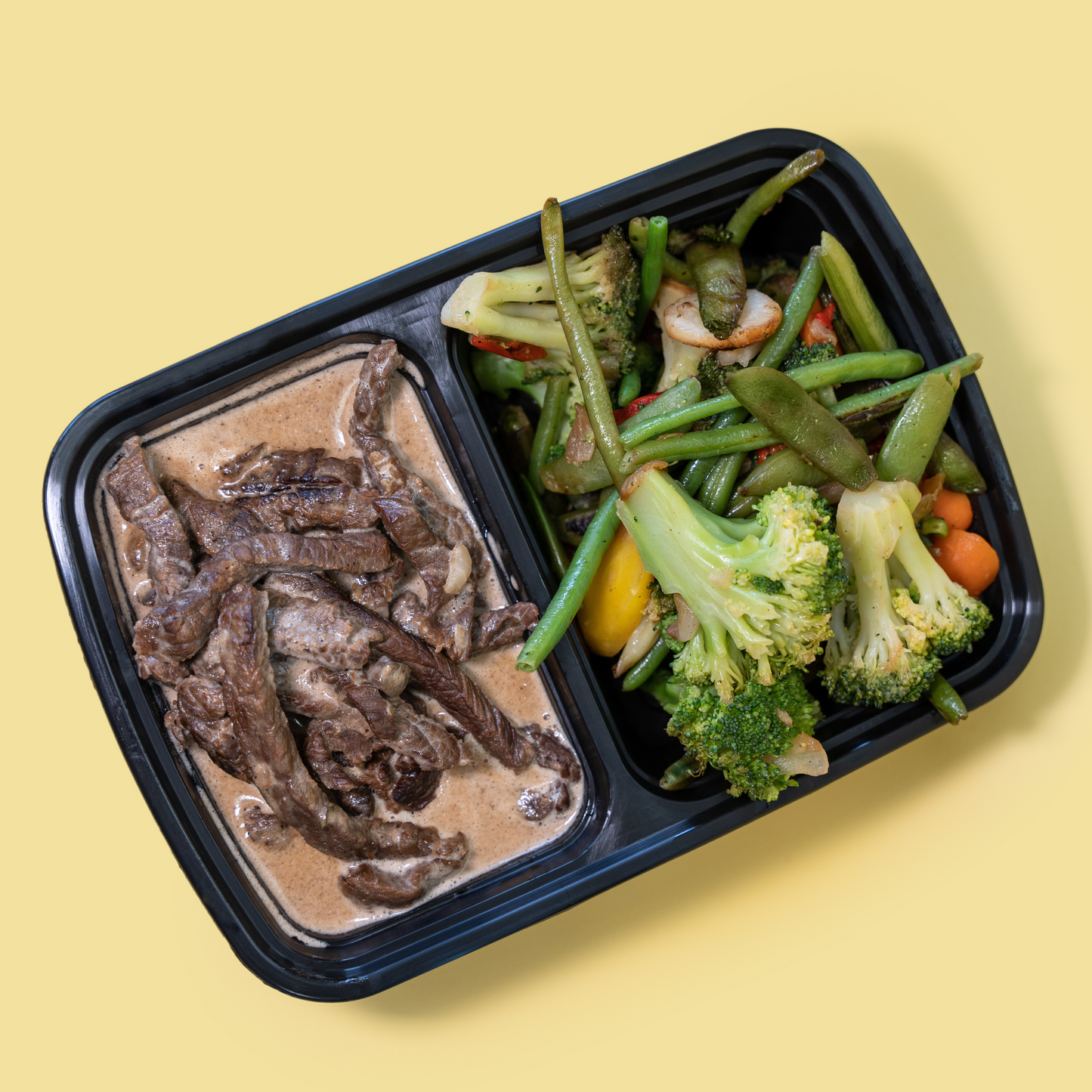 Beef Stroganoff with seared Vegetables