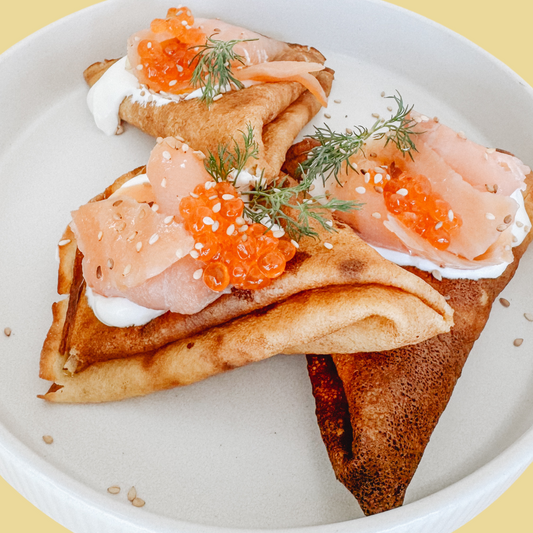 With salmon, sour cream and caviar, 10 pcs